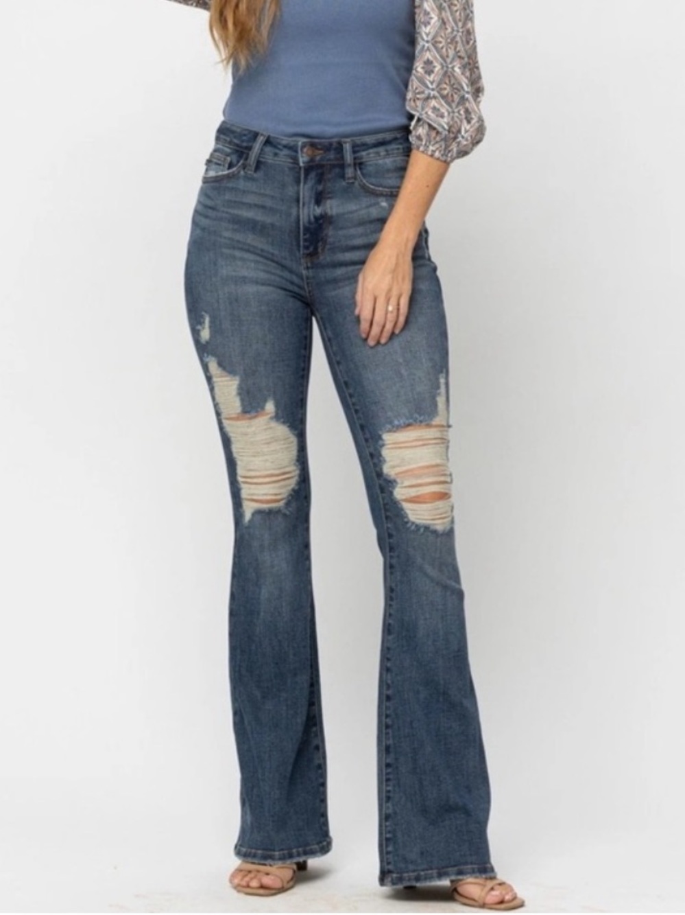 Judy Blue High Waist Destroyed Flare Jeans style JB88480 Size 14W